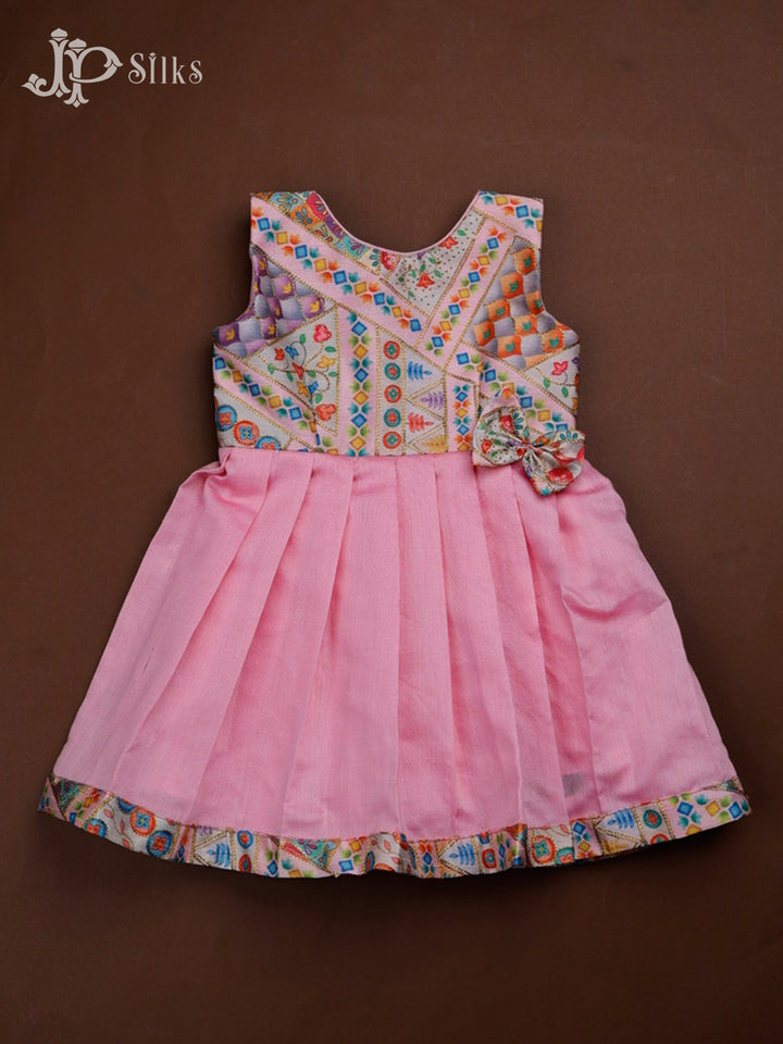 Baby Pink Raw Silk Kids Readymade Dress | 6 m - 12 m - F3532