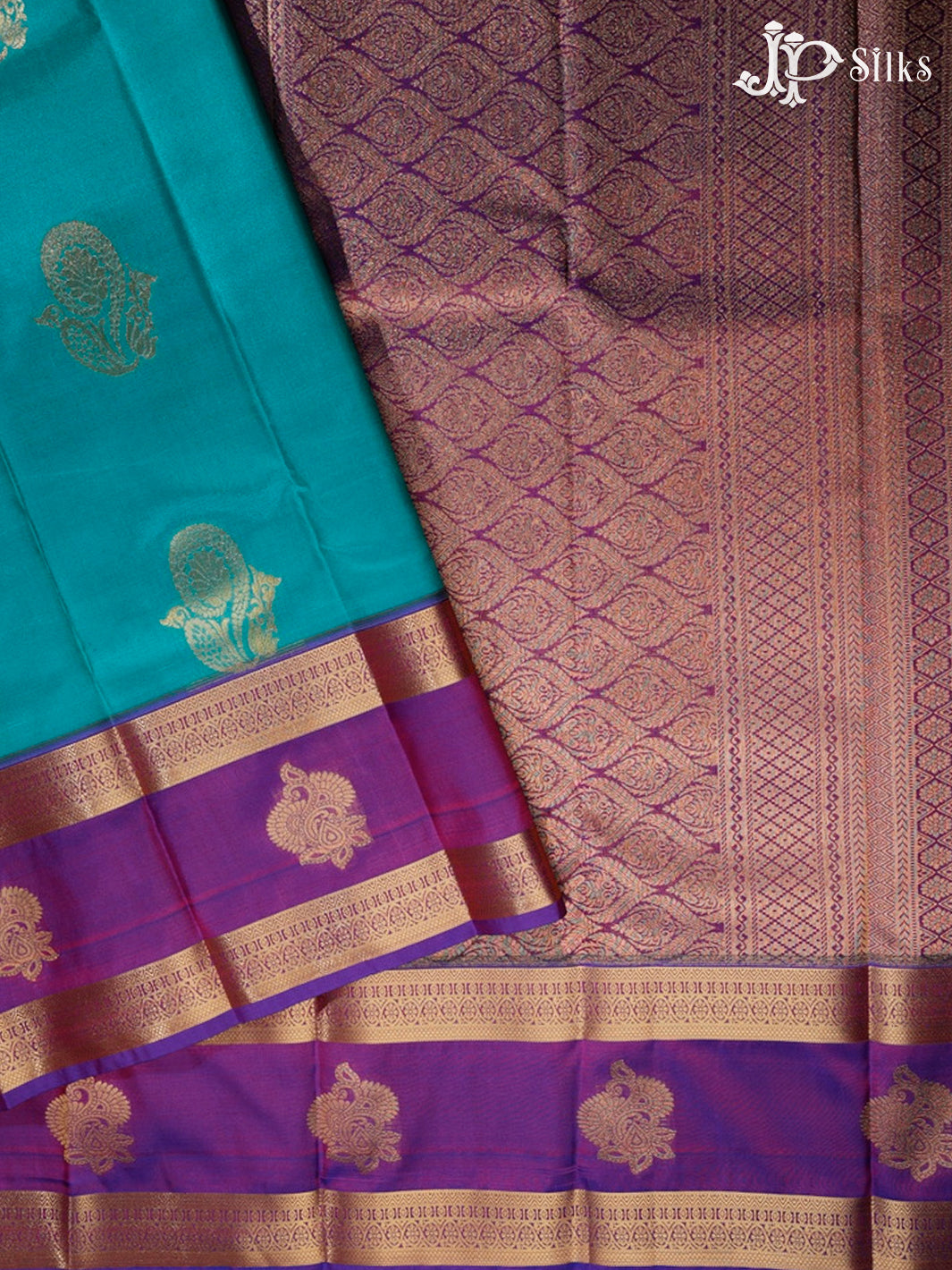 Teal Green and Purple Art Silk Saree - G313