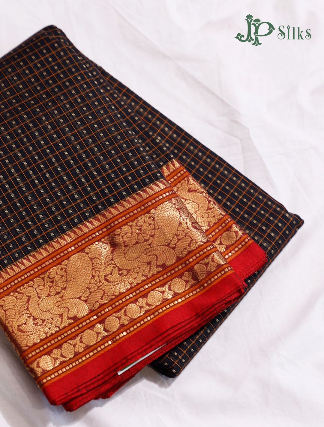 Black and Red Kanchi Cotton Saree H30