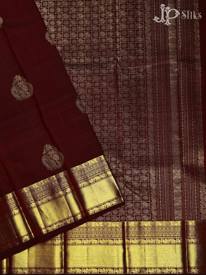 Dark maroon Kanchipuram Silk Saree - E4699 - View 2