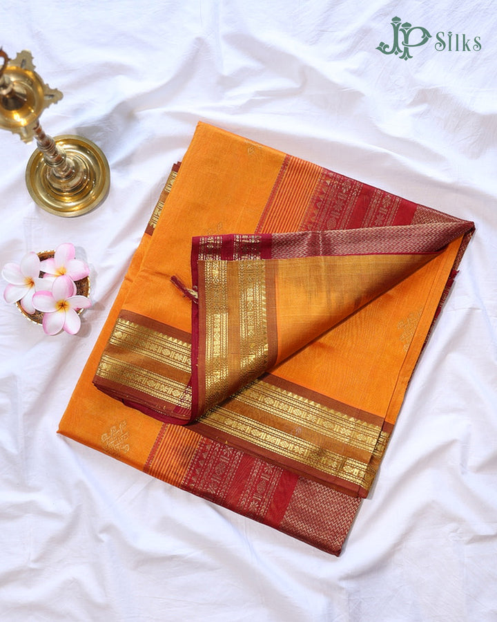 Sunset Yellow & Maroon Silk Cotton Saree - E1589