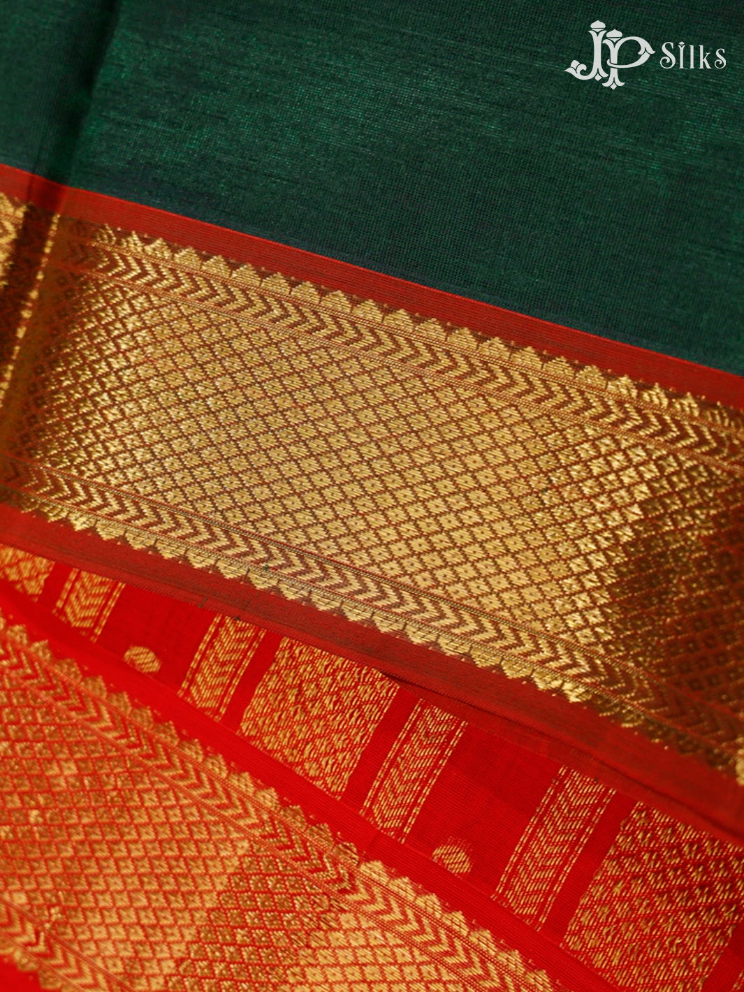 Bottle Green and Red Silk Cotton Saree - F352