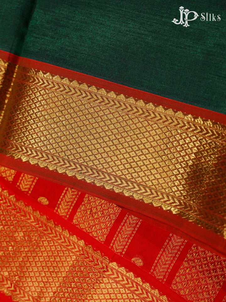 Bottle Green and Red Silk Cotton Saree - F352