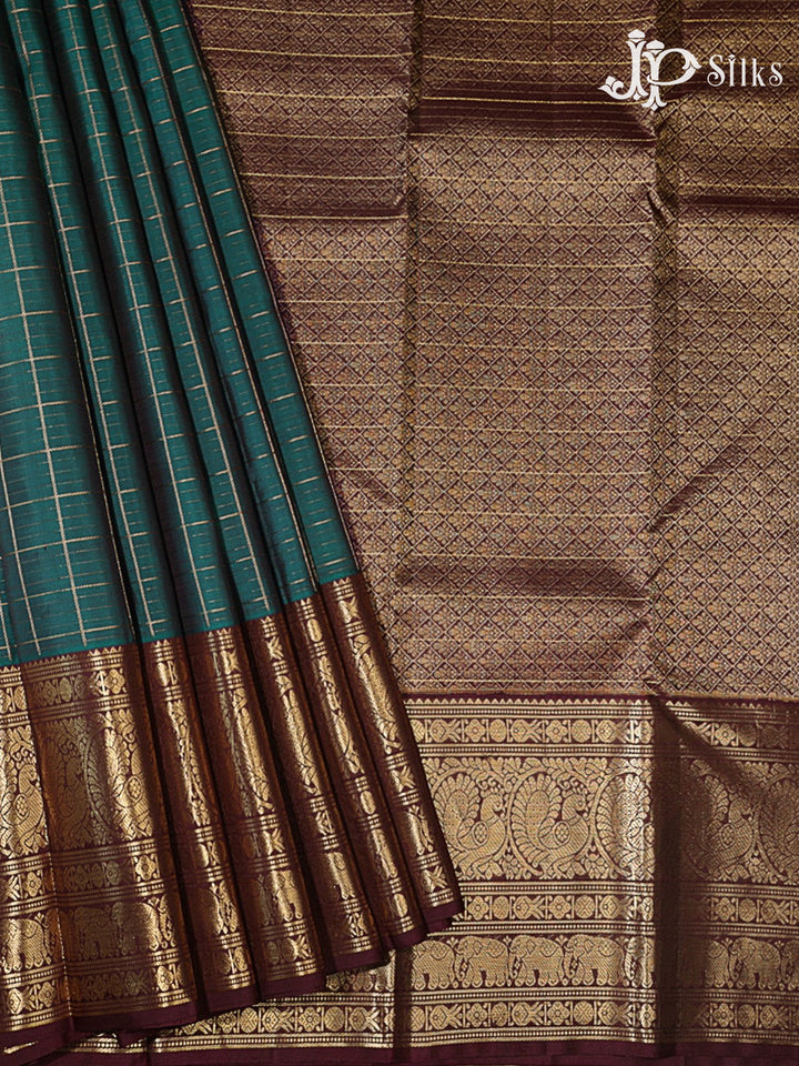 Deep Sea Green & Brown Kanchipuram Silk Saree - G856