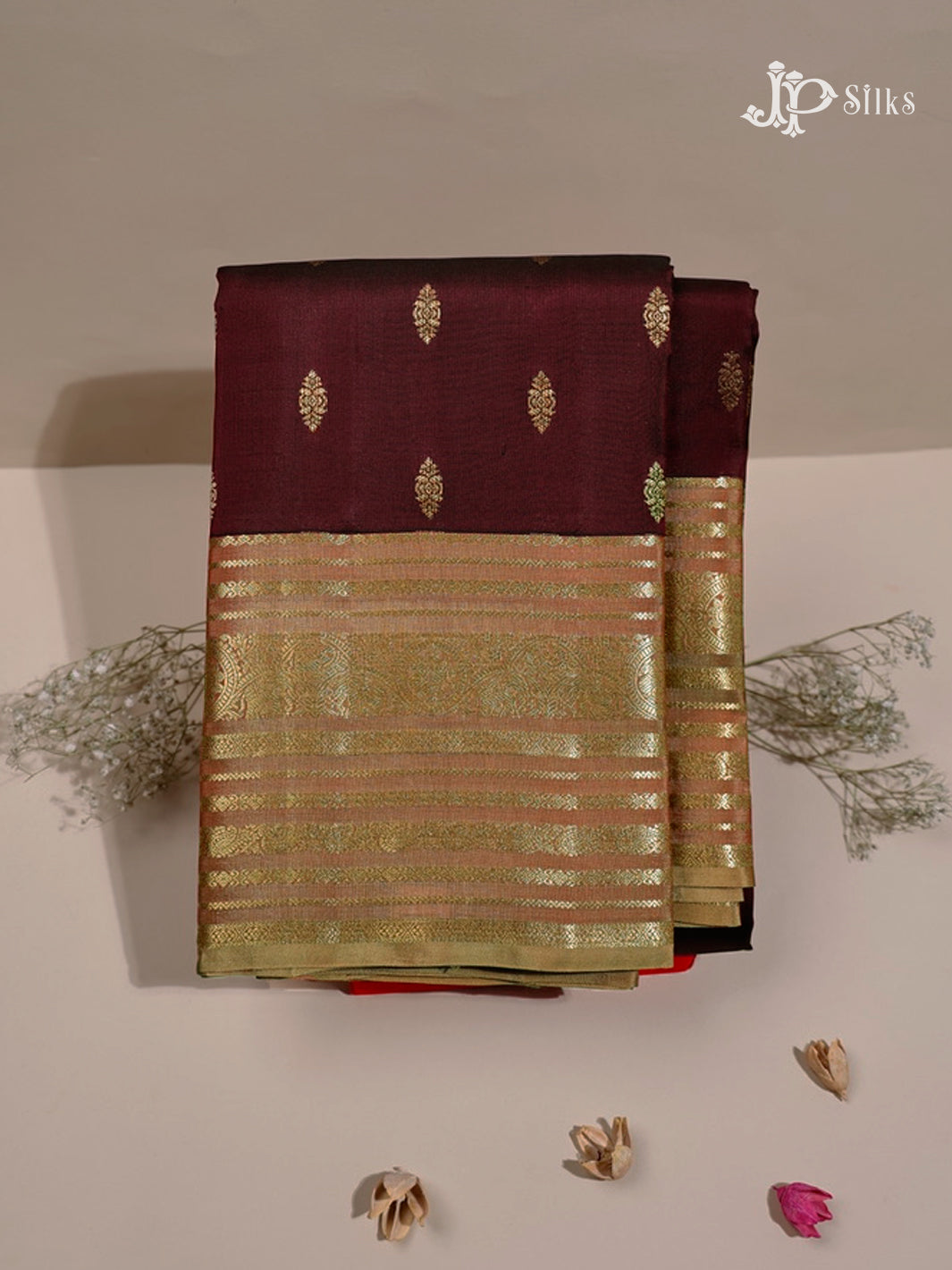 Maroon & Golden Mustard Pure Silk Mix Saree - G815-view-1