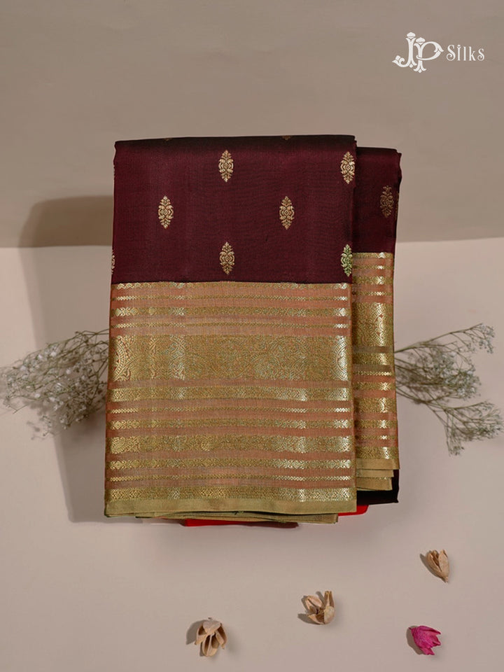 Maroon & Golden Mustard Pure Silk Mix Saree - G815-view-1