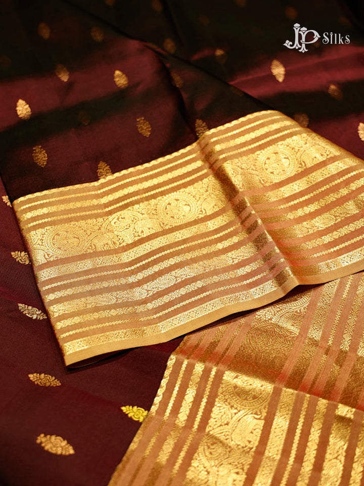 Maroon & Golden Mustard Pure Silk Mix Saree - G815-view-2