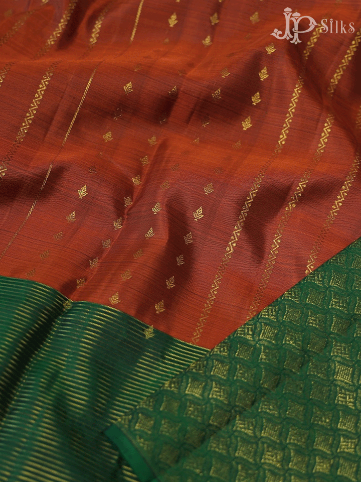 Orange and Green Kanjivaram Silk Saree - F431