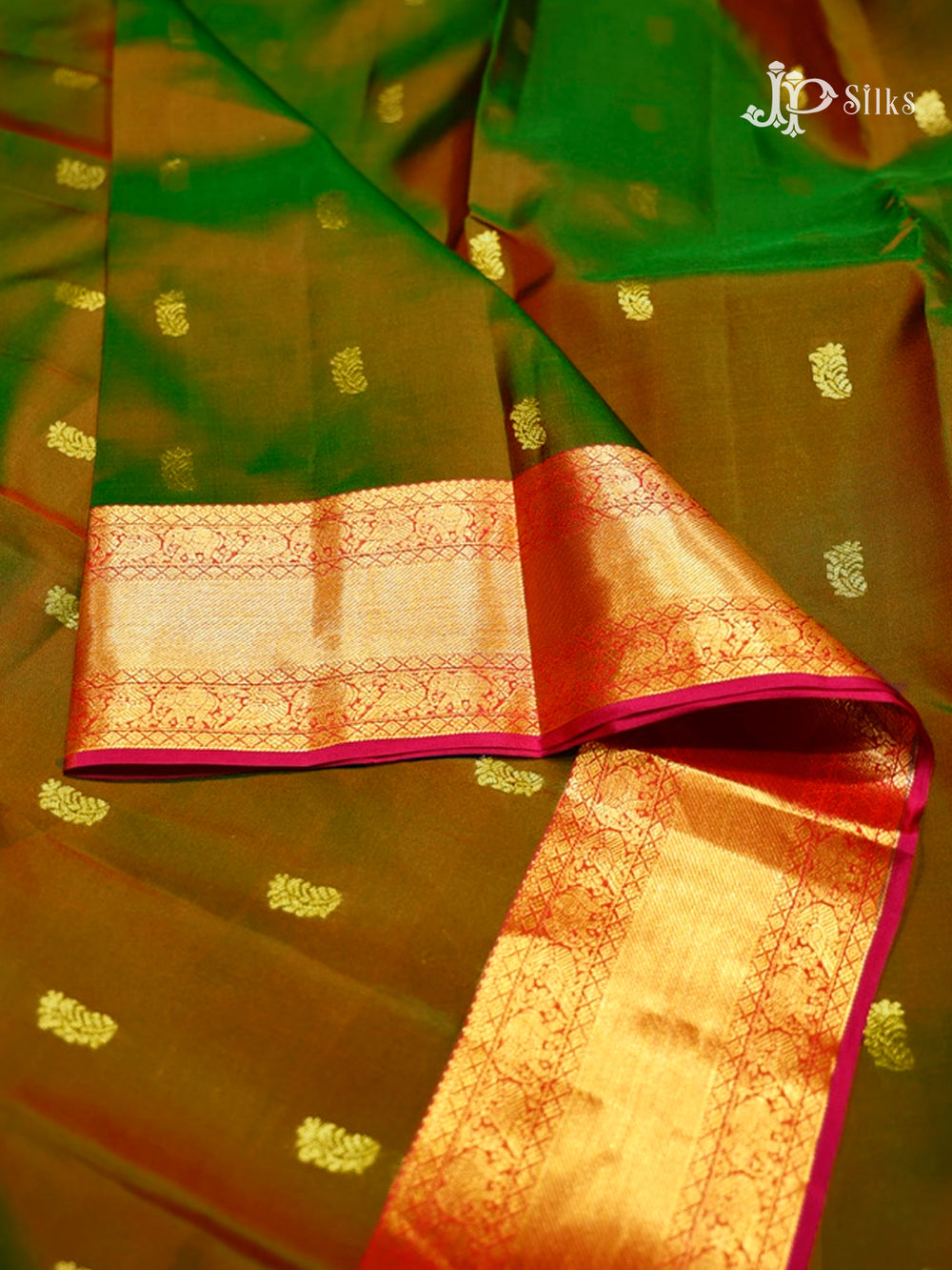 Mandhulir Green & Pink Pure Silk Mix Saree - G813-view-2