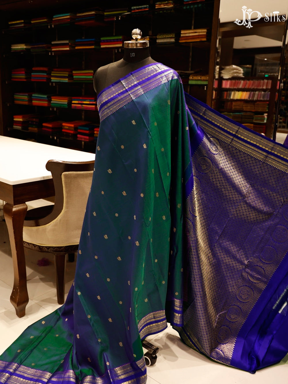 Mayilkazhuthu Blue & Dark Blue Kanchipuram Silk Saree - G8280- view-2