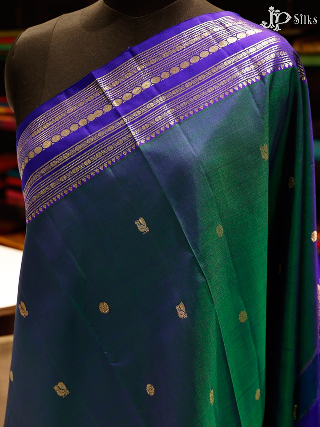 Mayilkazhuthu Blue & Dark Blue Kanchipuram Silk Saree - G828-view-1