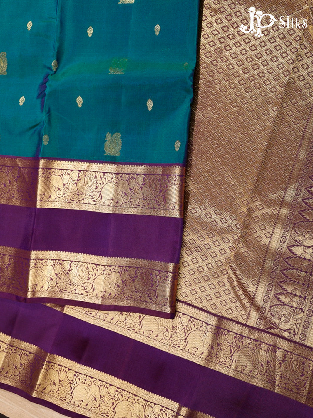 Peacock Green and Violet Pure Silk Mixed Saree - G329