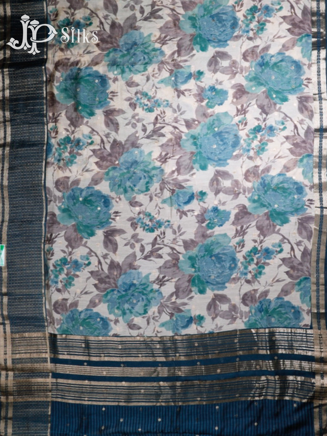 White & Blue Jay Semi Chanderi Saree - G557-view5
