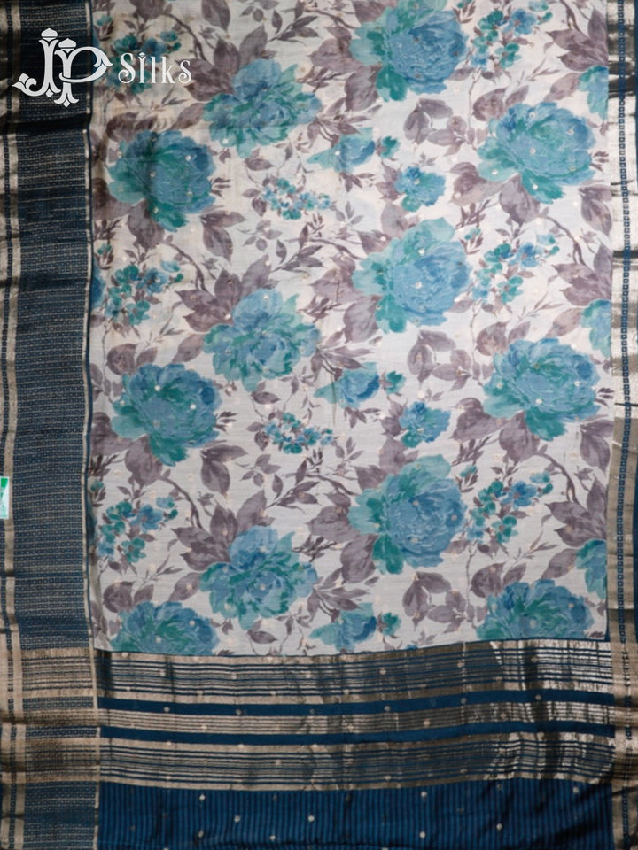 White & Blue Jay Semi Chanderi Saree - G557-view5