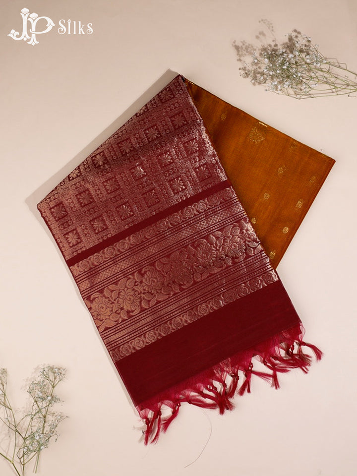 Dual Shade Mustard and Maroon Kora Cotton Saree - G335