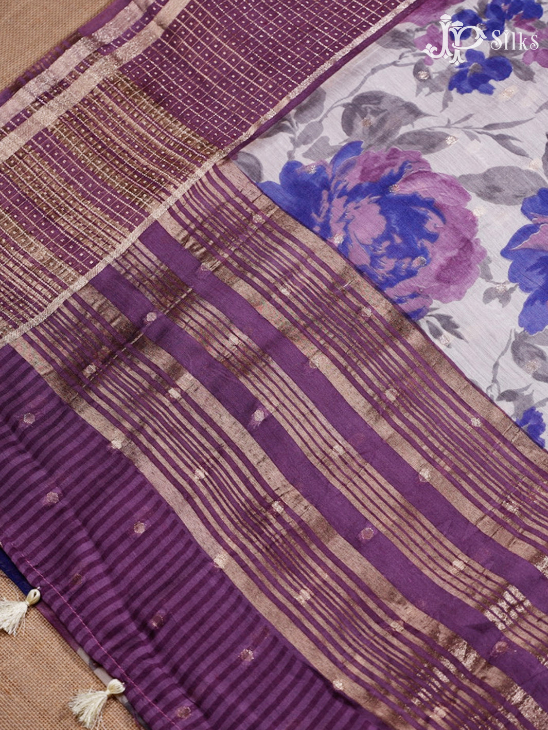 White & Mavue Semi Chanderi Saree - G558-view4