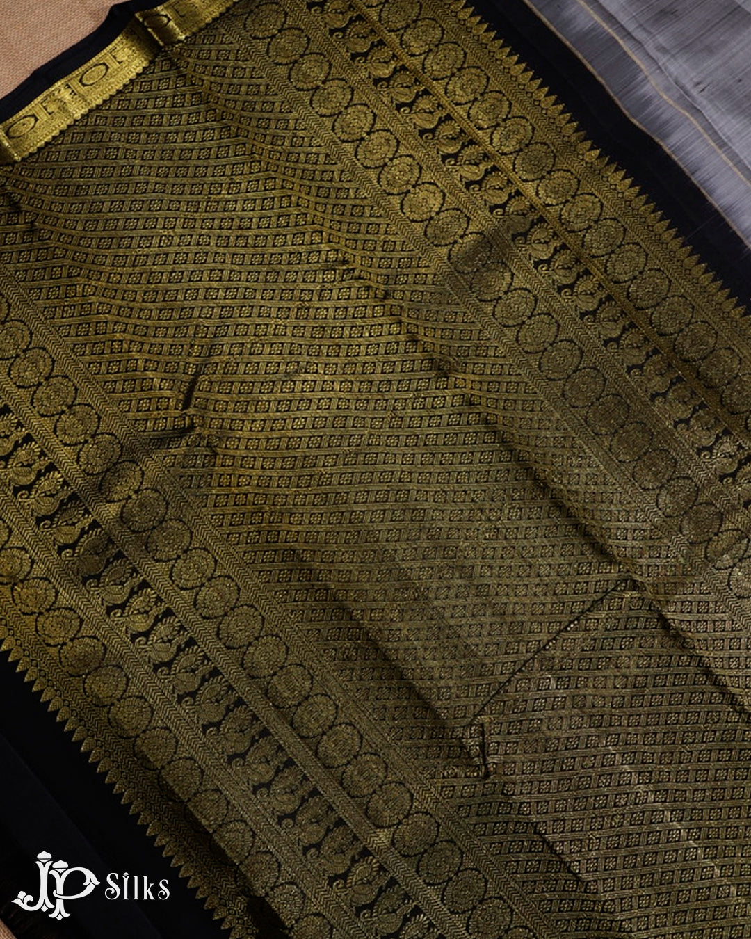 Grey & Black Kanchipuram Silk Saree - F3628