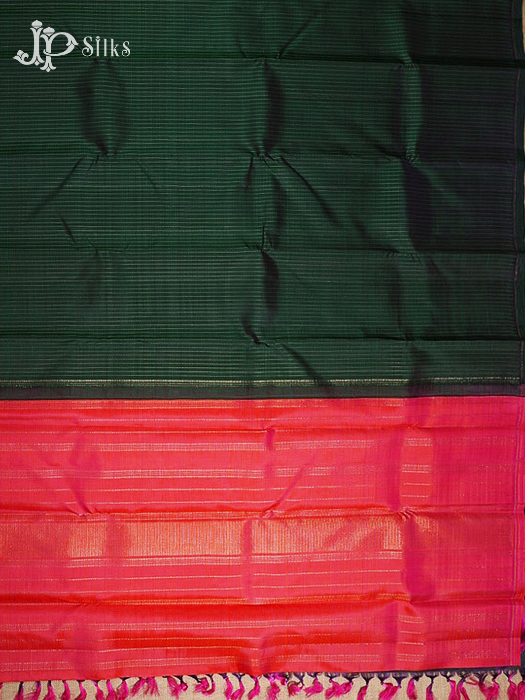 Bottle Green & Reddish Pink Kanchipuram Silk Saree - H2