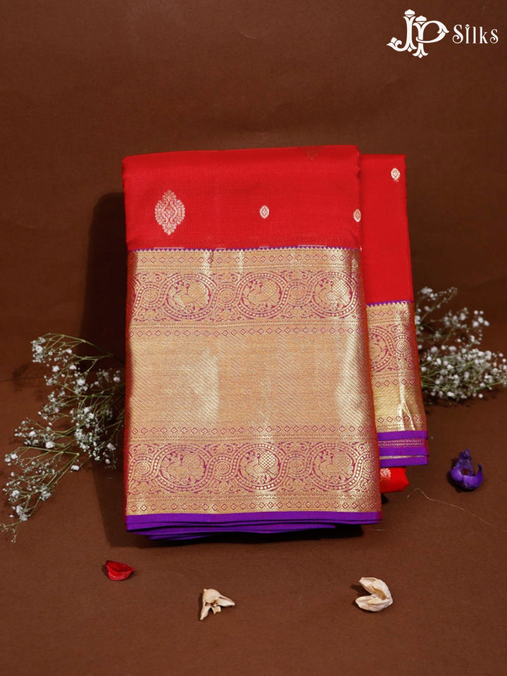 Red and Purple Pure Silk Mixed Saree - G325