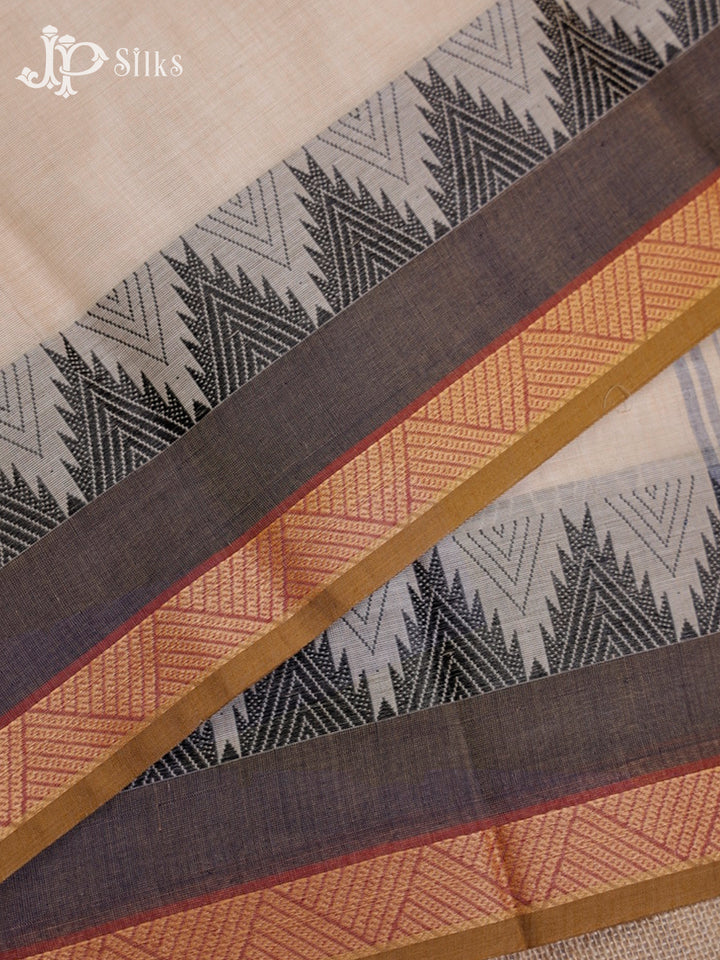 Beige & Light Grey Arani Cotton Saree - F2716