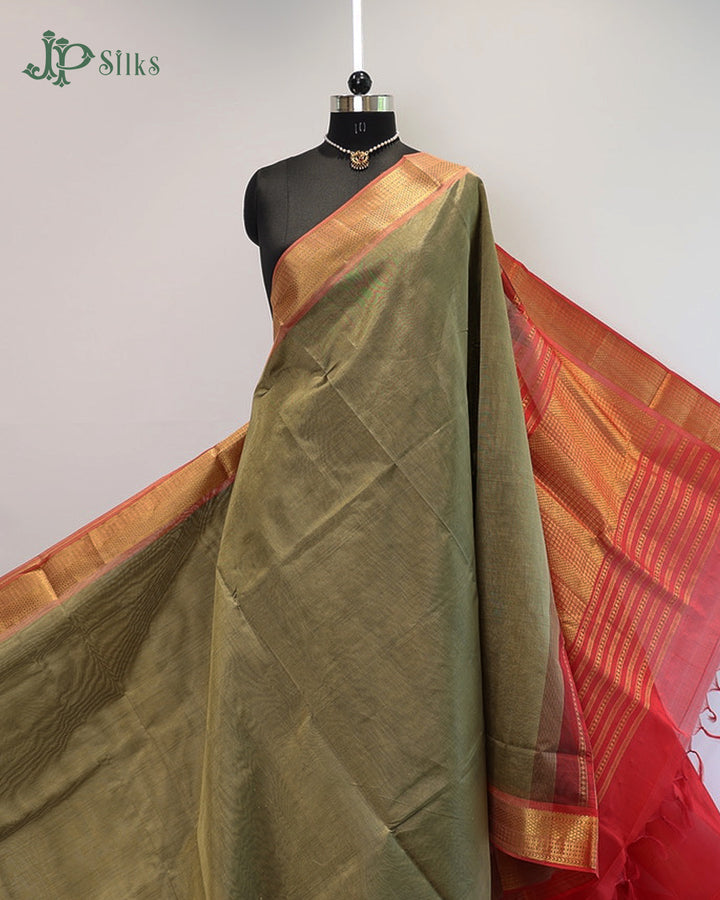Grey and Red Silk Cotton Saree - F3423
