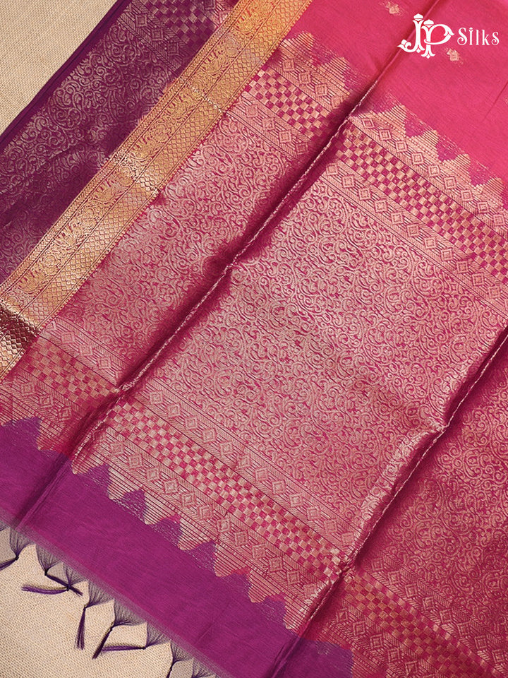 Reddish Pink & Deep Purple Kora Cotton Saree - G827
