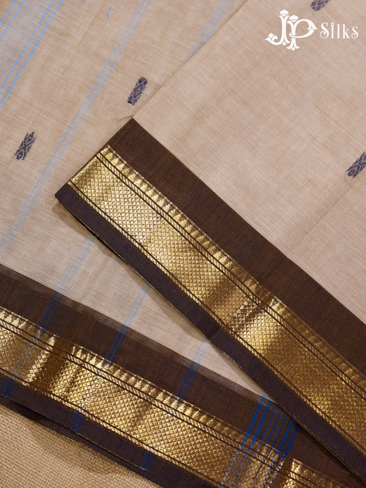 Light Grey Beige & Dark Tree Brown Arani Cotton Saree - F2710