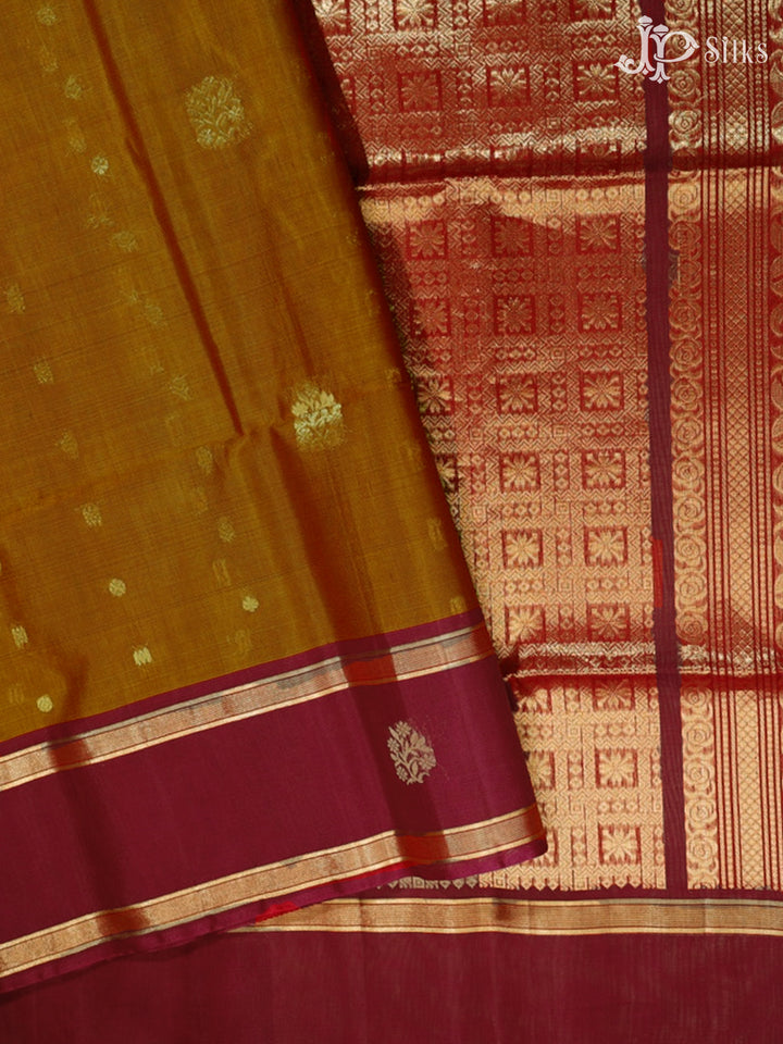 Dual Shade Mustard and Maroon Kora Cotton Saree - G335