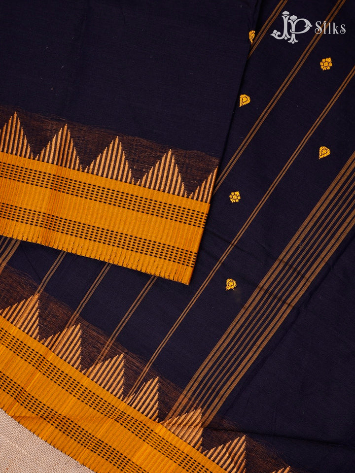Ink Blue And Mustard Yellow Theni Cotton Saree - G102