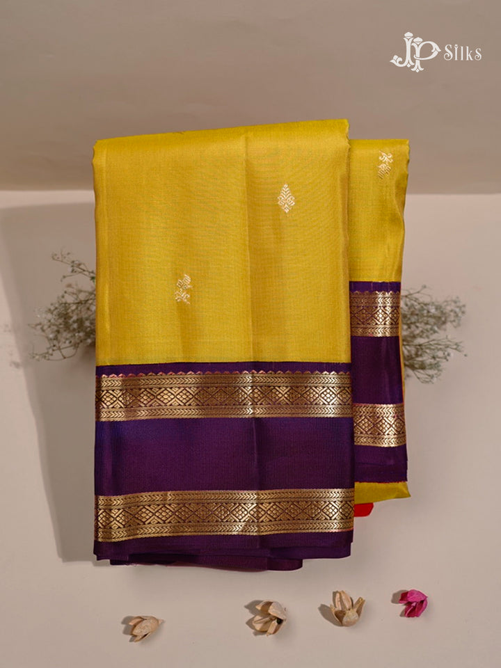 Mustard Yellow & Deep Purple Pure Silk Mix Saree - G842 -view-1