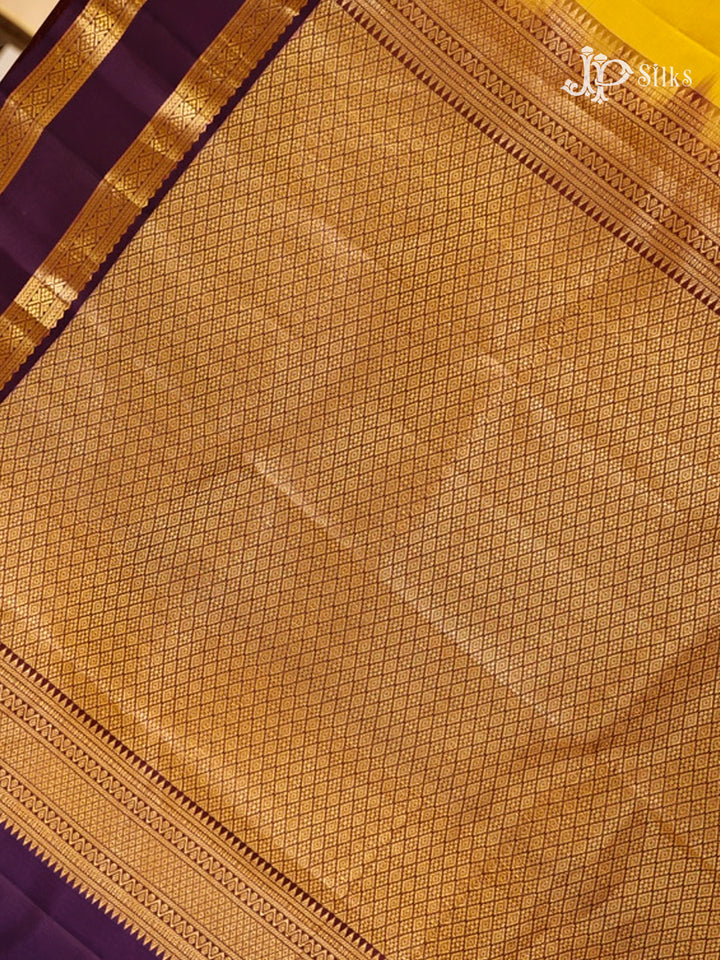 Mustard Yellow & Deep Purple Pure Silk Mix Saree - G842 -view-6