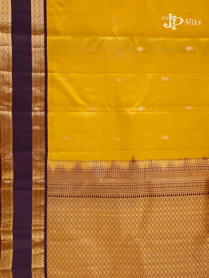 Mustard Yellow & Deep Purple Pure Silk Mix Saree - G842 -view-3