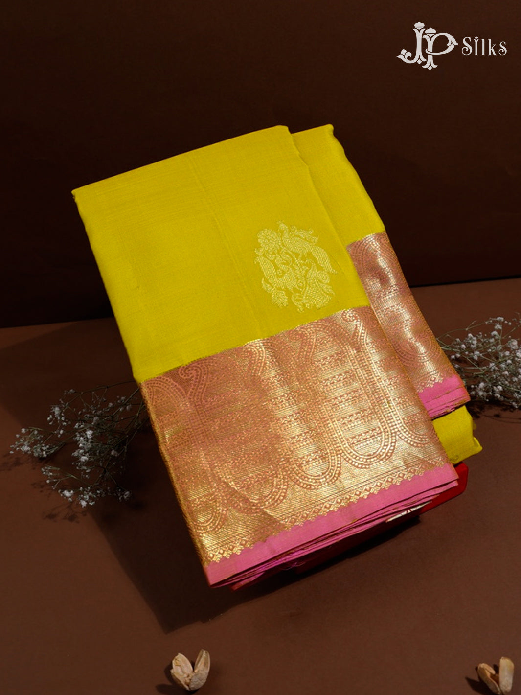 Mustard Yellow & Baby Pink Kanchipuram Silk Saree - F2330-view1