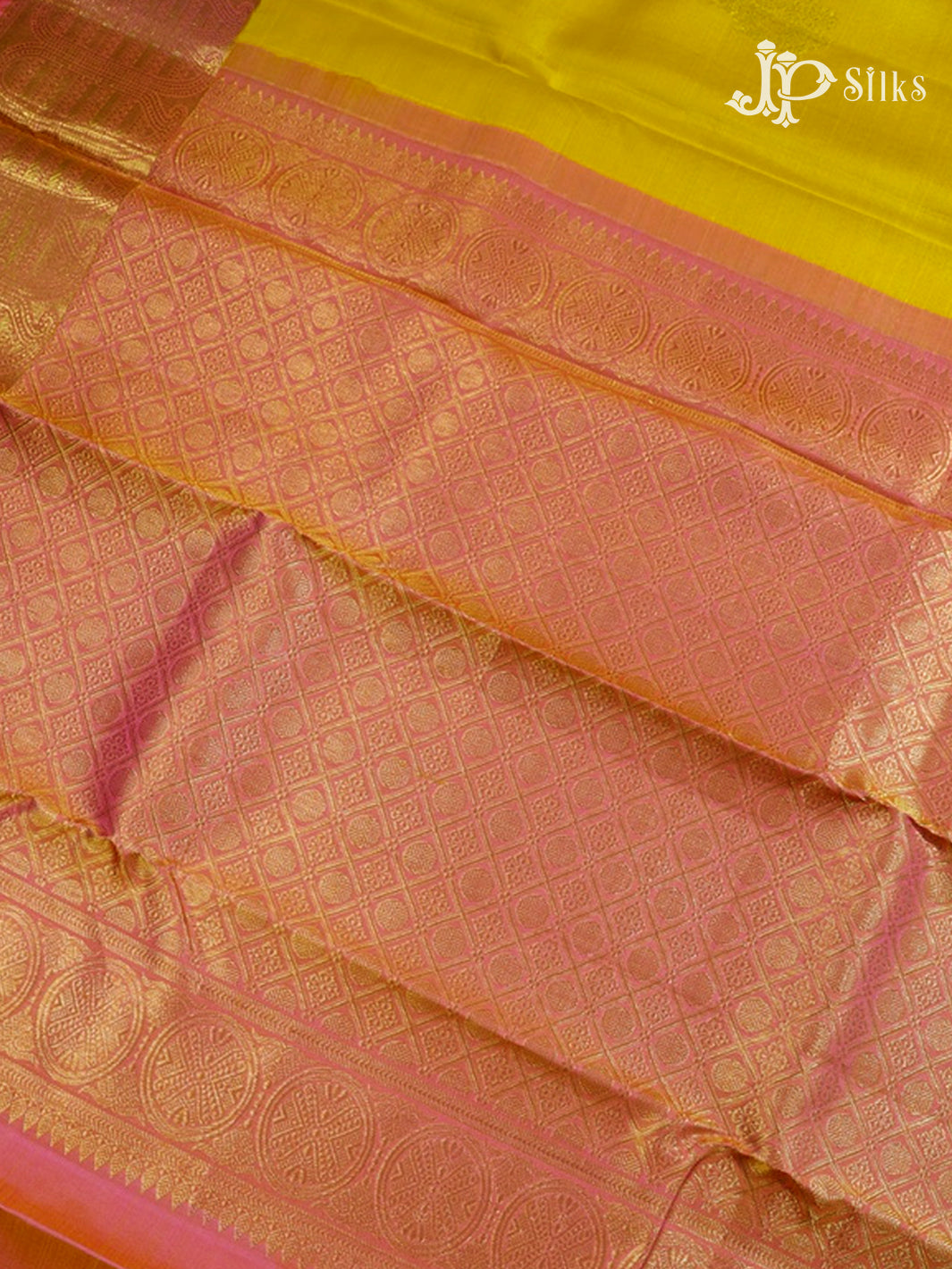 Mustard Yellow & Baby Pink Kanchipuram Silk Saree - F2330-view6