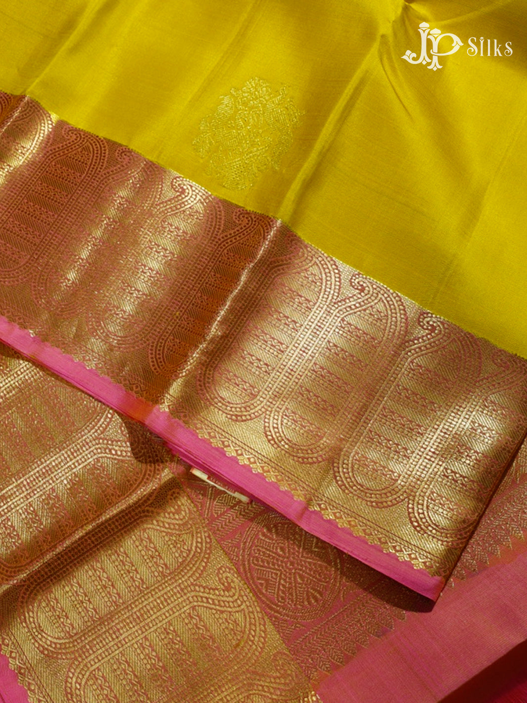 Mustard Yellow & Baby Pink Kanchipuram Silk Saree - F2330-view4