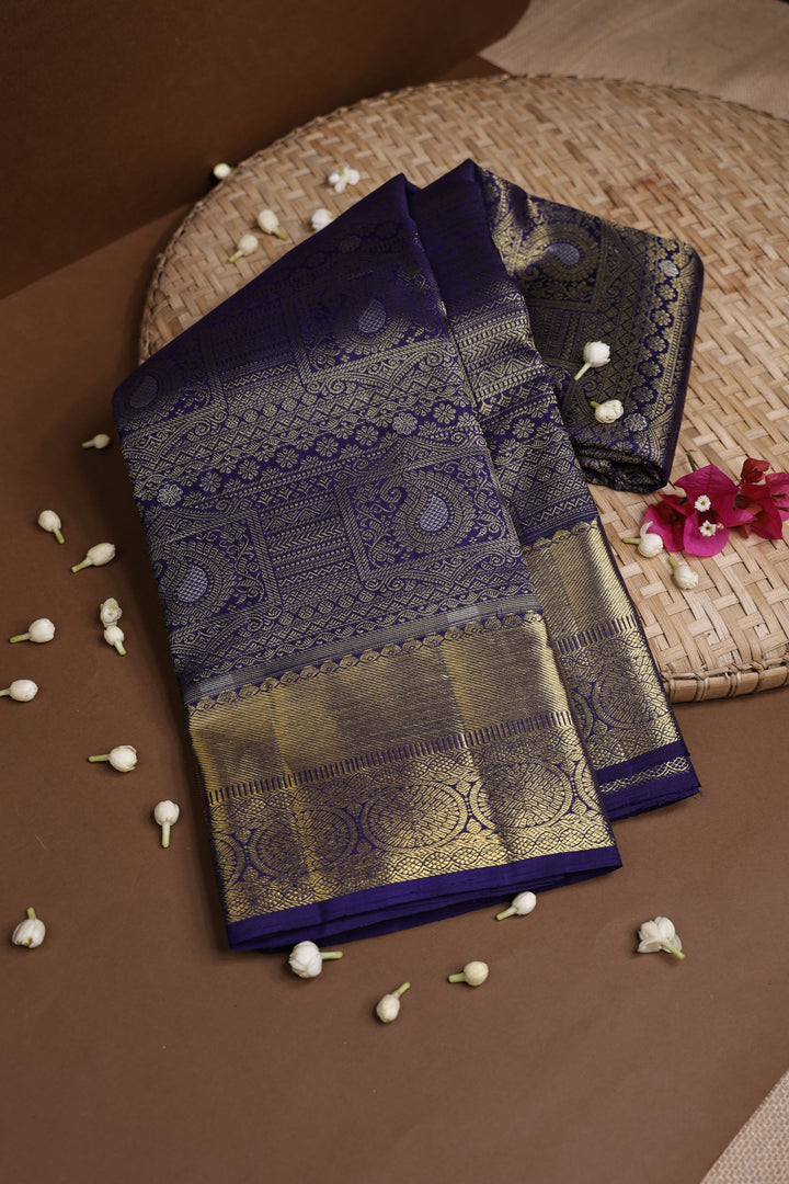 Navy Blue Kanchipuram Pure Silk Saree - E3613