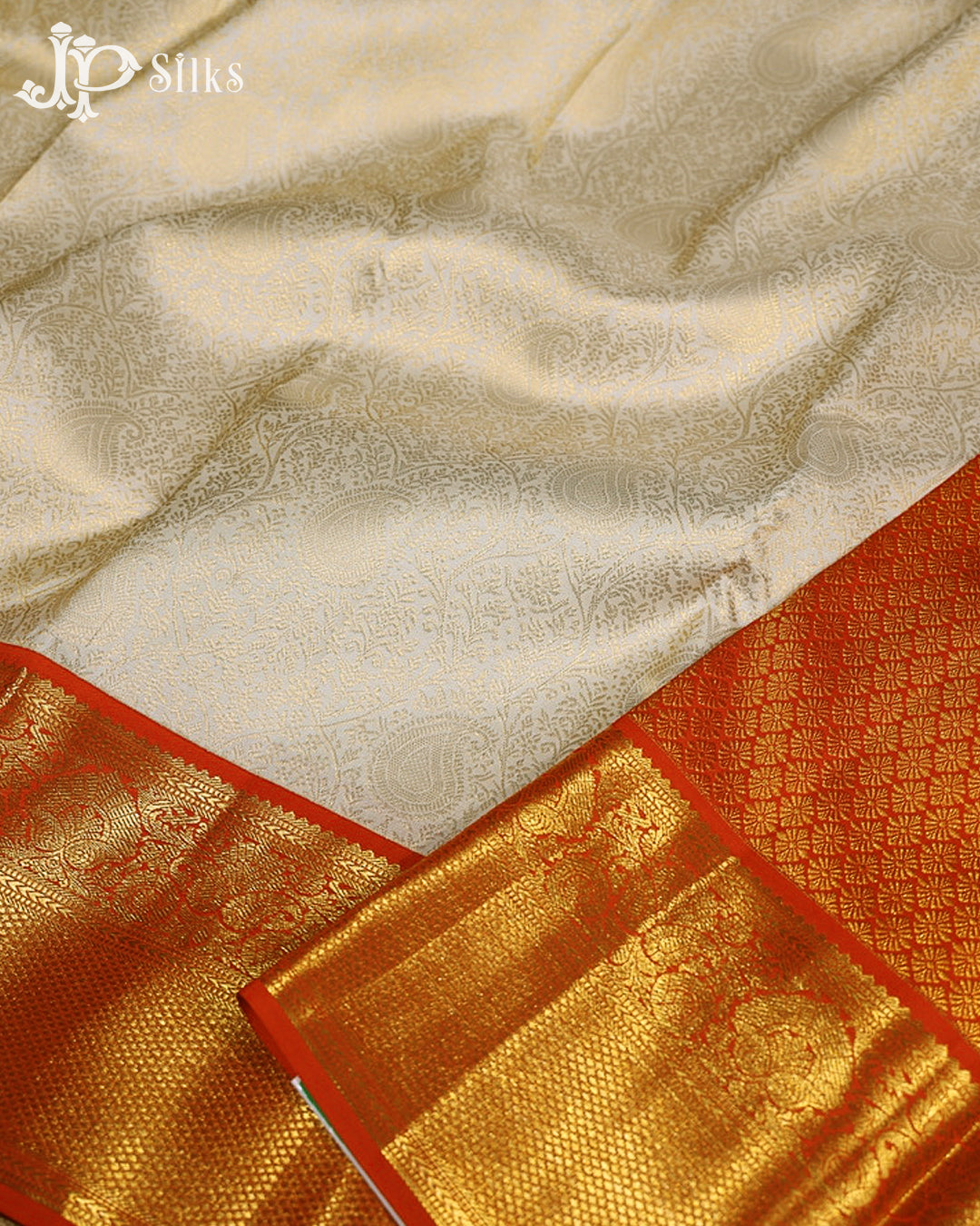 White & Red Kanchipuram Silk Saree - G854