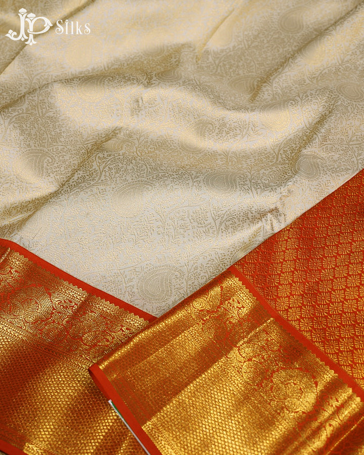 White & Red Kanchipuram Silk Saree - G854