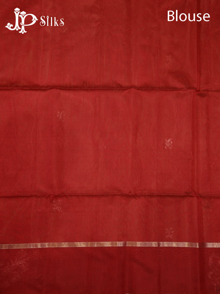 Reddish Orange and Red Kora Cotton Saree - G919