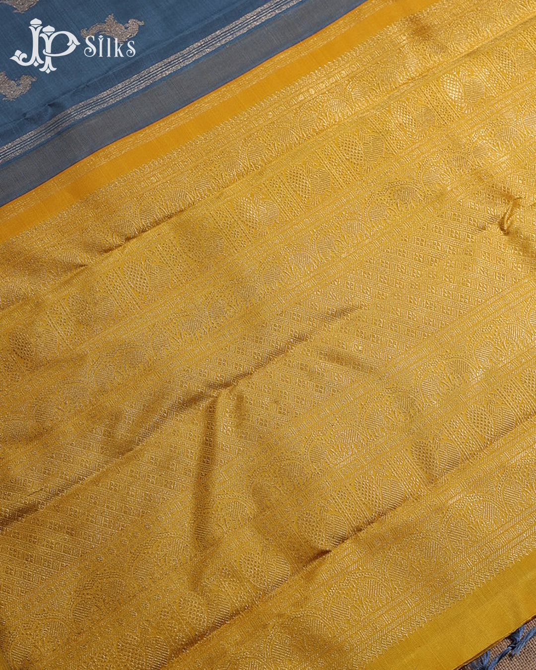 Blue Grey & Yellow Kanchipuram 2G Zari Silk Saree - H8