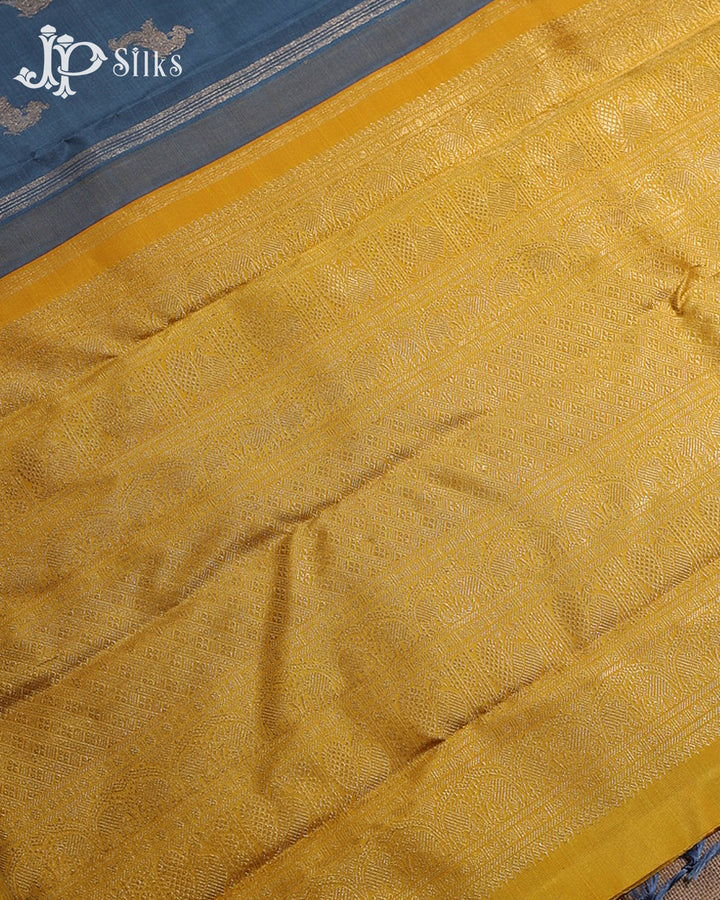Blue Grey & Yellow Kanchipuram 2G Zari Silk Saree - H8