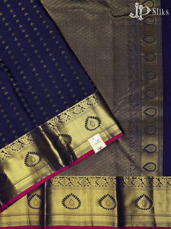 Navy Blue with Pink Kanchipuram Silk Saree - E242 - View 2