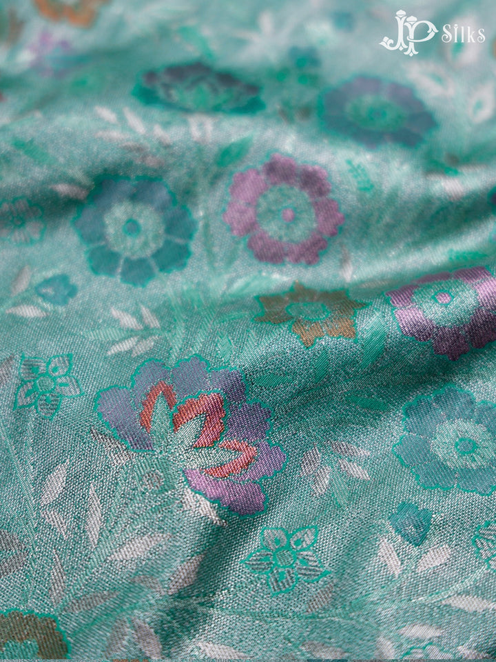 Teal Green Semi Banaras Saree - F2645