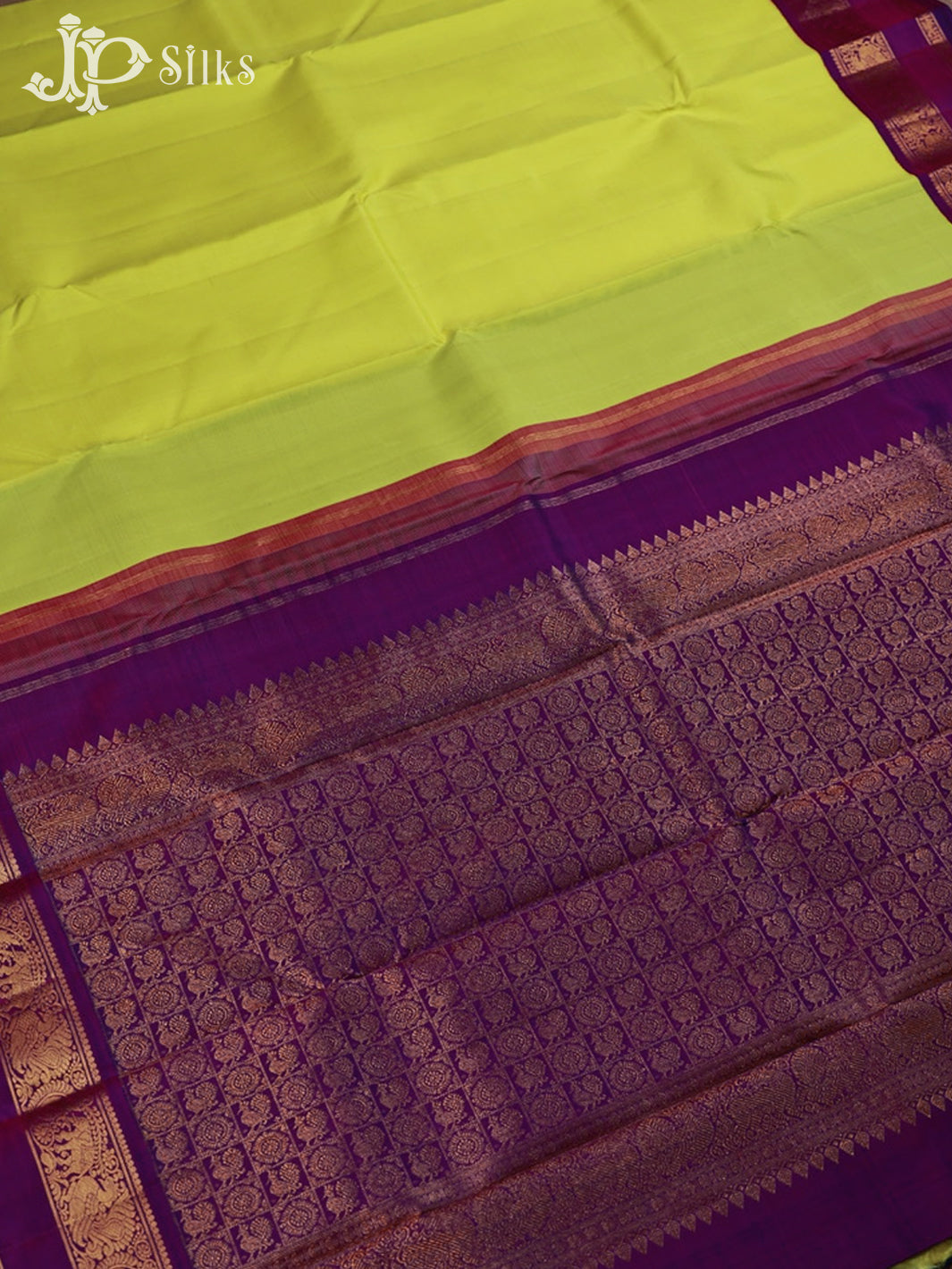  Neon Yellow with Dark Magenta Kanchipuram Silk Saree - F2348 - View 3