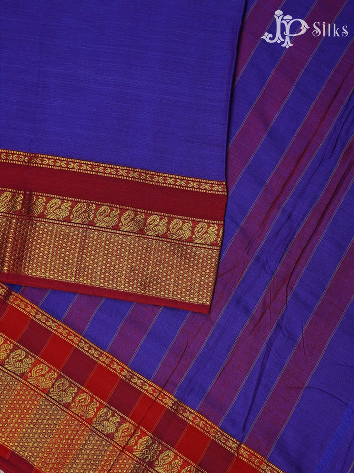 Ink Blue with Maroon Cotton Saree - D10006 - View 4