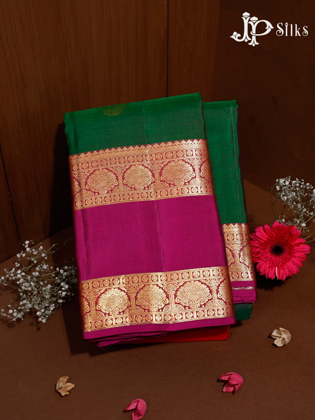 Bottle Green and Magenta Pink Kanchipuram Silk Saree - G363 “View1”