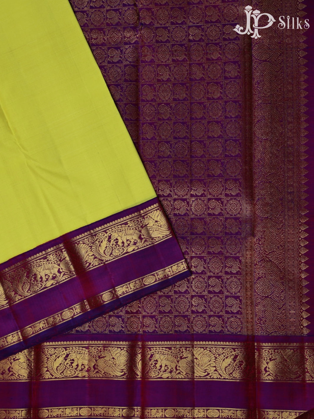  Neon Yellow with Dark Magenta Kanchipuram Silk Saree - F2348 - View 2