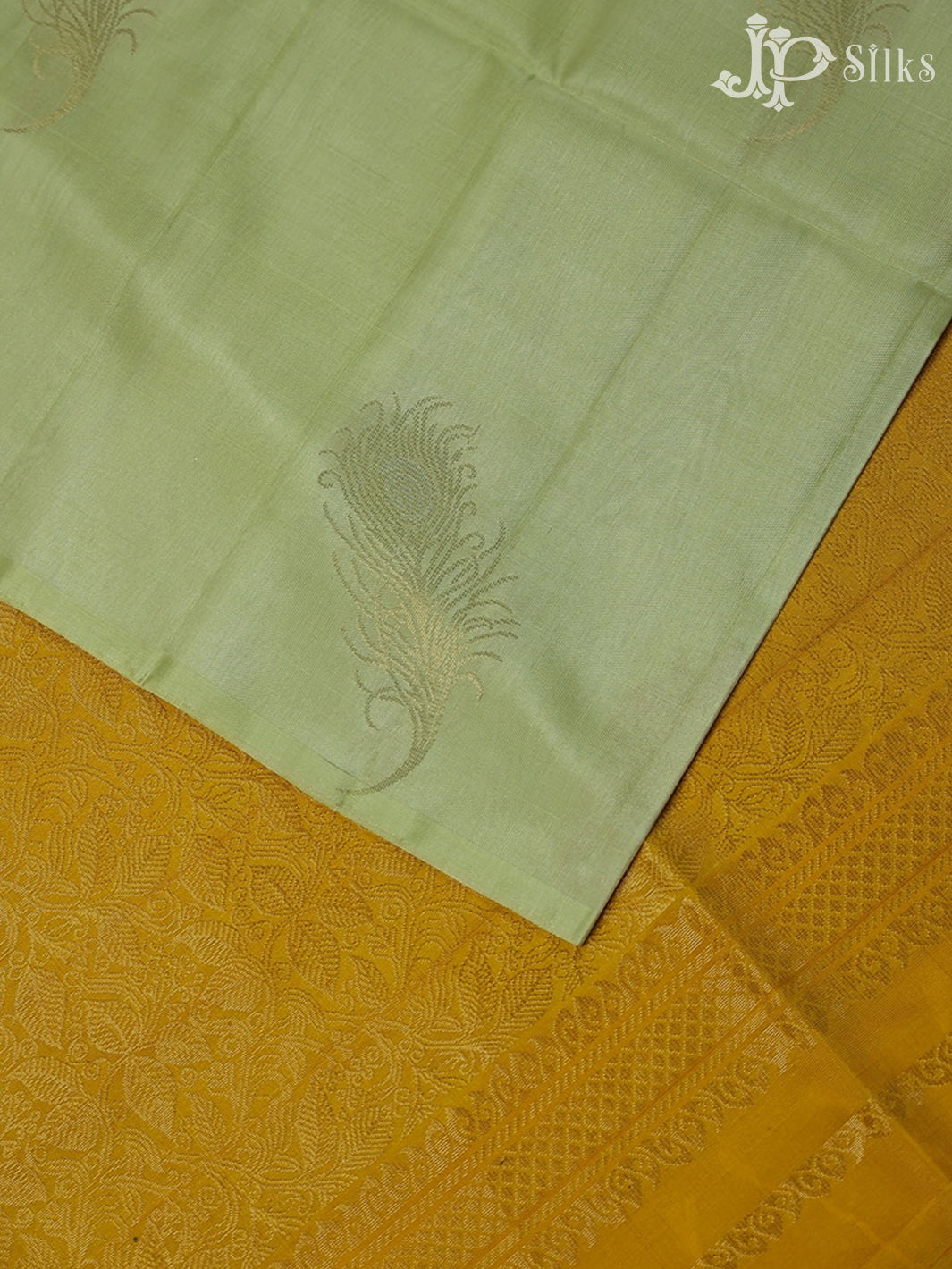 Pista Green with Mustard Yellow Soft Silk Saree - F2353 - View 4