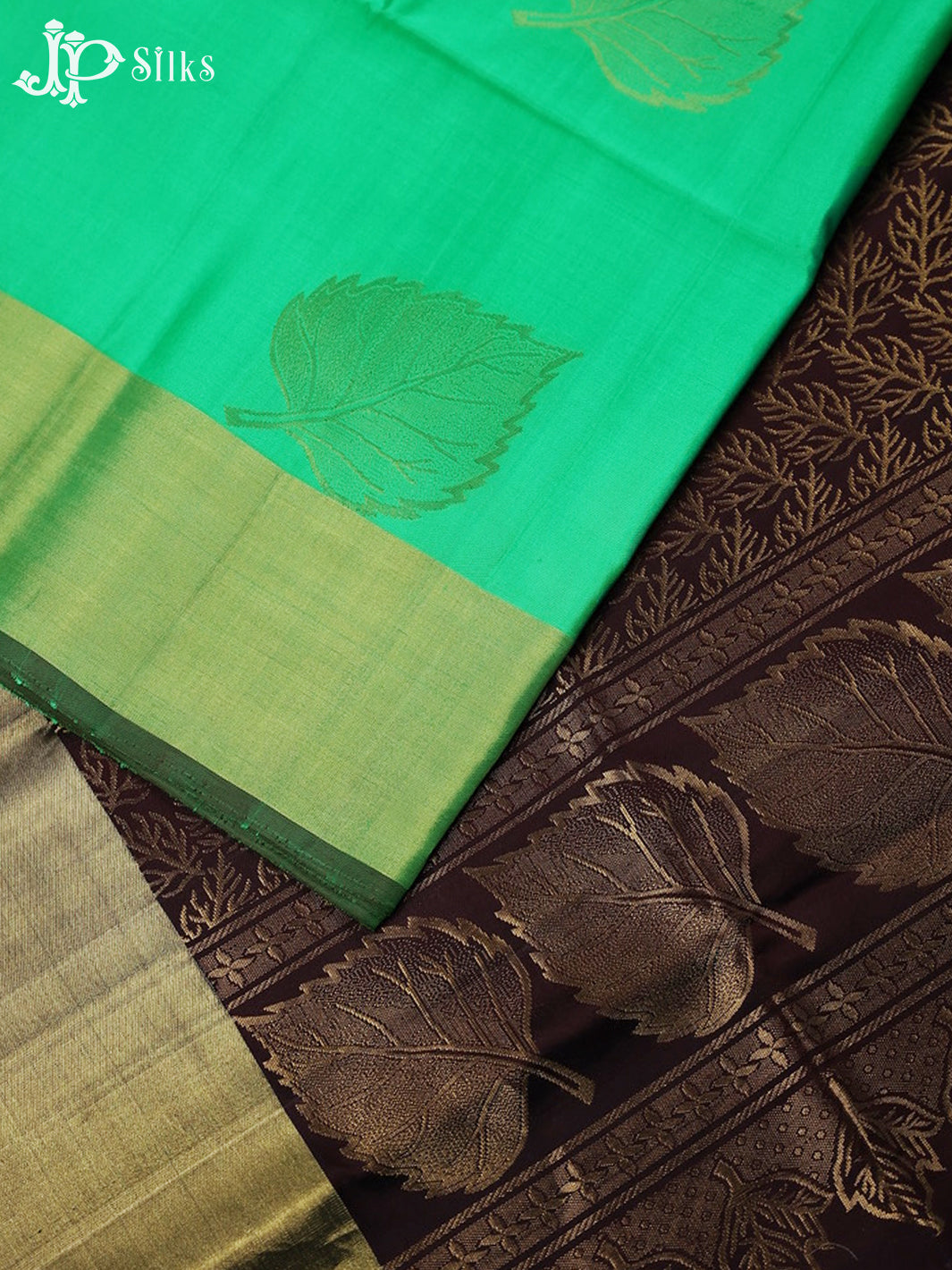 Harlequin Green with Coffee Brown Soft Silk Saree - D5874 - View 2