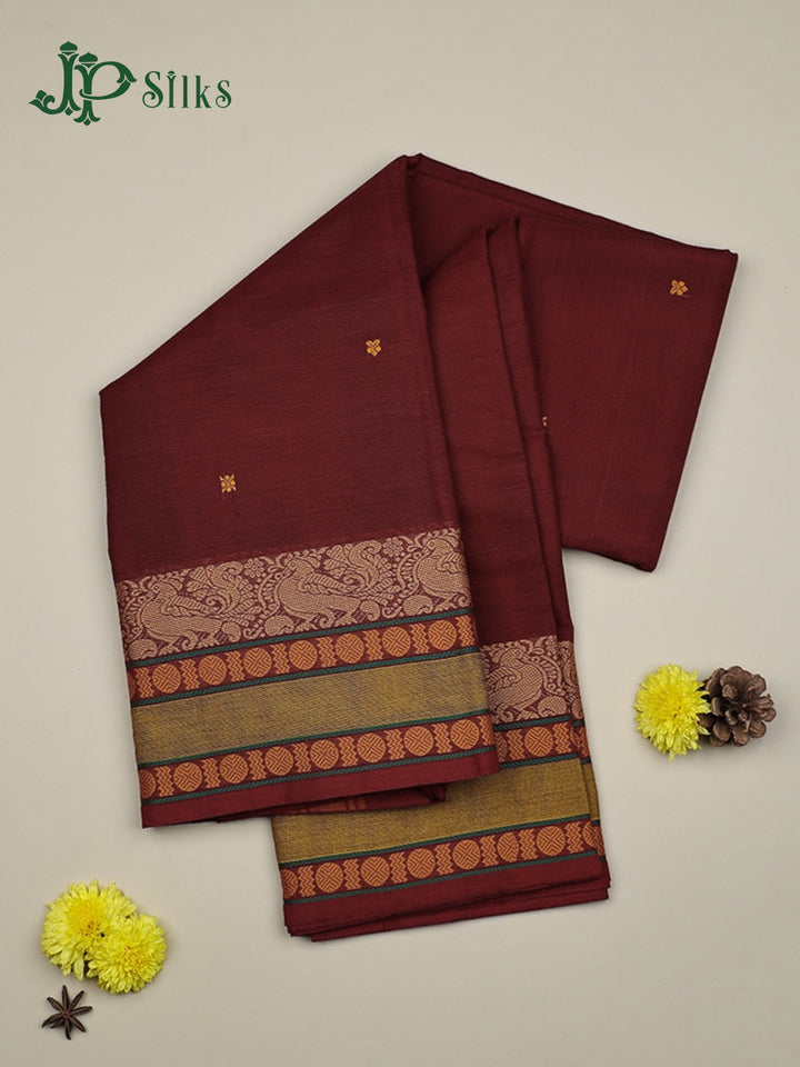 Maroon with Green Cotton Saree - F446 - View 1